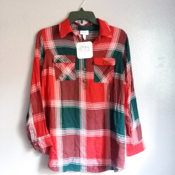 Maternity top Plaid Long Sleeve Popover Tunic - Picture 2 of 6